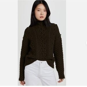 Theory  Mixed Cable Knit Sweater in Military Green Brown Size XS wool cashmere